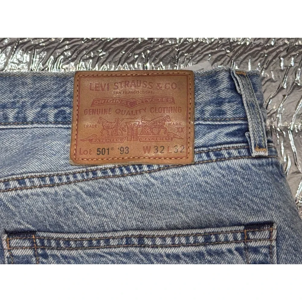 Levis 501 93 Straight Leg Jeans Light Wash Custom Doodle Graphics Mens 32x32
